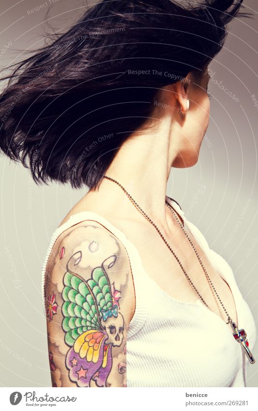 wind Woman Human being Tattoo Tattoo artist Wind Hair and hairstyles Rock music Youth (Young adults) Young woman 13 - 18 years Hairdresser Barber shop Workshop