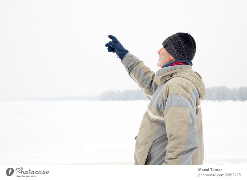 Man Close to the Frozen River in Winter Snow Human being Adults Nature Landscape Tree Jacket Coat Old Observe Natural Gray Emotions Dnieper Kiev Ukraine back