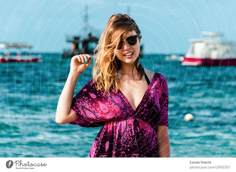 Girl at Bavaro Beaches in Punta Cana, Dominican Republic Happy Vacation & Travel Tourism Summer Ocean Island Human being Feminine Young woman