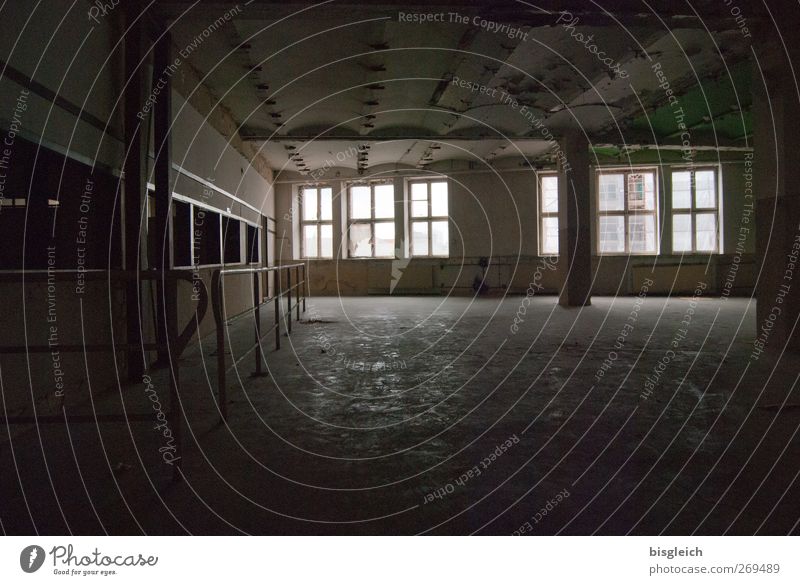 ailing charm III Deserted Industrial plant Factory Hall Window Old Creepy Town Brown Black Mysterious Decline Derelict Colour photo Subdued colour Interior shot