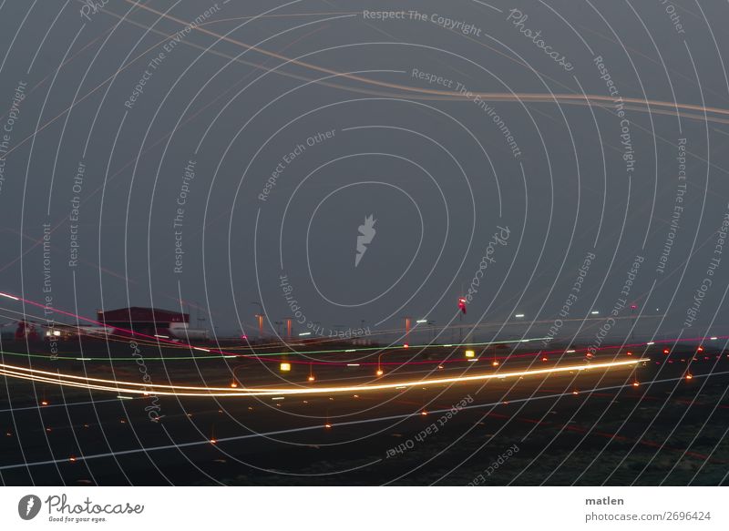 Stormy airport Aviation Airport Airfield Air Traffic Control Tower Runway Airplane landing Airplane takeoff Brown Multicoloured Yellow Gray Green Red Wind Light