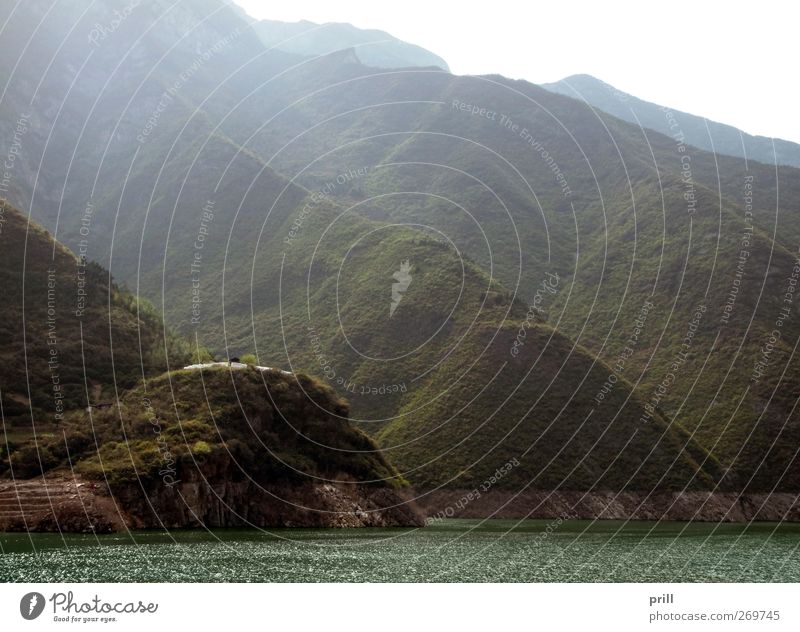 mountains at Yangtze River Mountain Nature Landscape Water Fog Tree Bushes Hill Rock Canyon Coast River bank Brook Stone Idyll yangzi China quiet scene yangtze