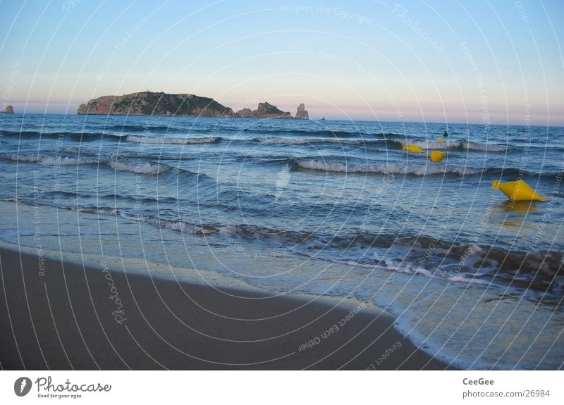 remote islands Spain Beach Ocean Buoy Far-off places Waves Wet Damp Coast Yellow Foam White crest Horizon Europe estartite Water Sand Island Blue Sky