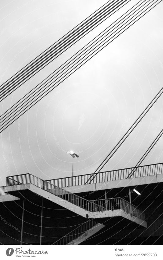 light show Ludwigshafen Bridge Manmade structures Architecture Stairs Banister Underpass Street lighting Steel cable Transport Traffic infrastructure