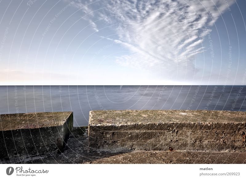 horizon Landscape Sky Clouds Horizon Weather Beautiful weather Coast Ocean Deserted Lighthouse Blue Brown Wall (barrier) Drainage Cloud formation Subdued colour