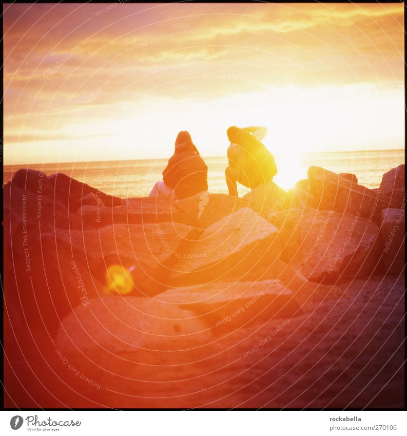 Hiddensee | Two persons on a rock group by the sea Androgynous 2 Human being Environment Nature Landscape Beautiful weather Contentment Longing Wanderlust