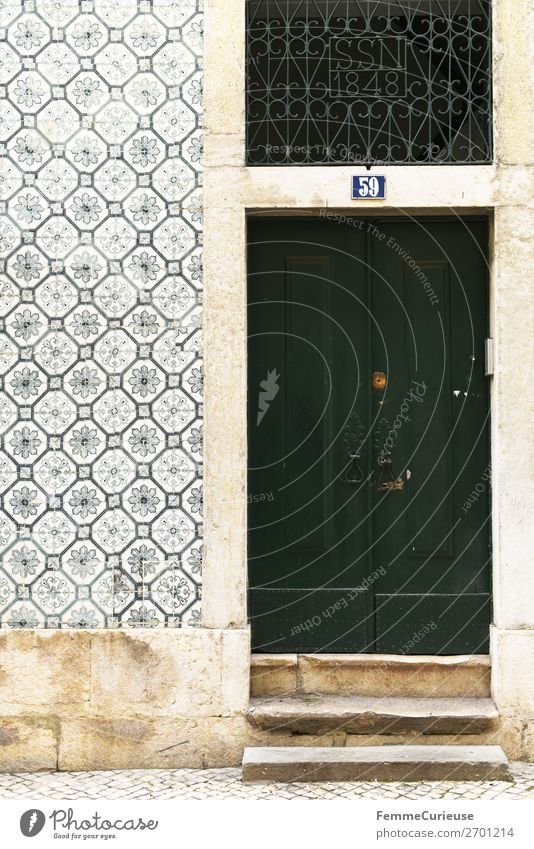 Door in Portugal House (Residential Structure) Vacation & Travel Living or residing Green Travel photography Lisbon Facade Tile Multicoloured Colour photo