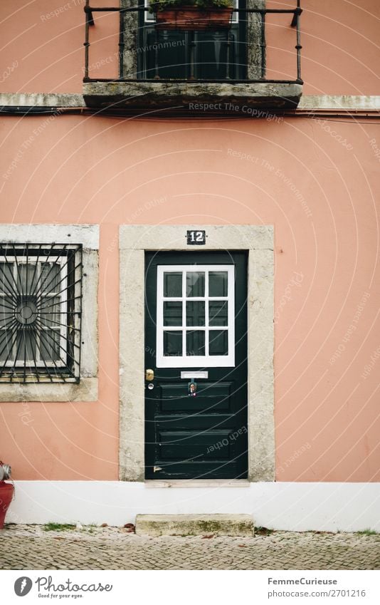 Door in Portugal House (Residential Structure) Vacation & Travel Living or residing Travel photography Green Pink Facade Colour photo Exterior shot