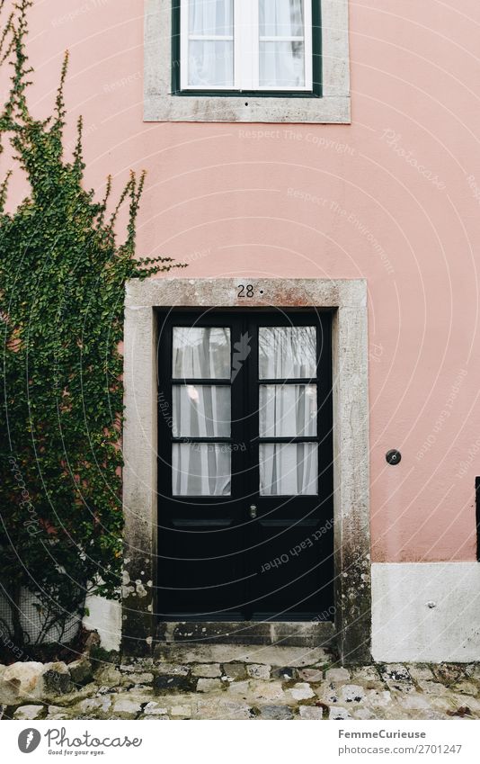 Door in Portugal House (Residential Structure) Vacation & Travel Living or residing Travel photography Plant Facade Multicoloured Pink Apartment Building