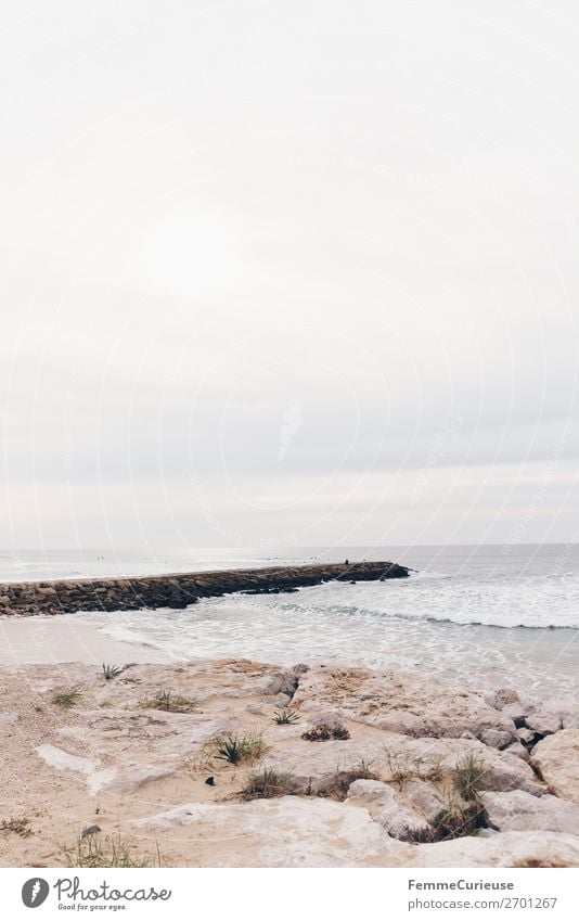 Coast on the Atlantic in Portugal Nature Vacation & Travel Atlantic Ocean Sandy beach Rock Swell Clouds Vacation photo Vacation mood Colour photo Exterior shot