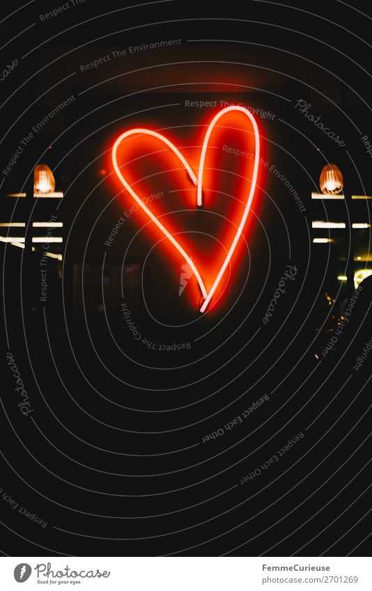 Neon light in the shape of a red heart Sign Red Fluorescent Lights Illuminant Heart-shaped Evening Night Love Valentine's Day Sincere Warmest congratulations