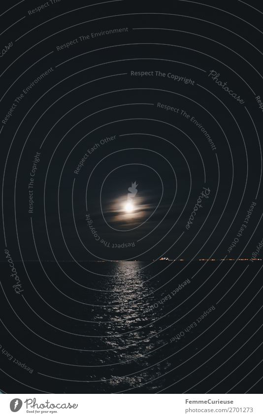 Moon reflecting in the ocean at night Nature Moonlight Reflection Night Atlantic Ocean Portugal Horizon Mystic Night sky Colour photo Exterior shot