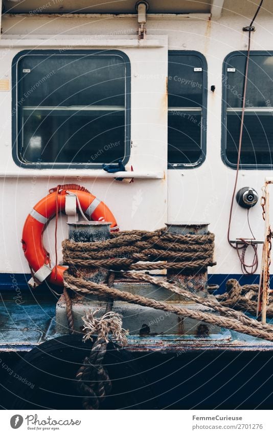 Ferry from the outside with life ring and ship ropes Transport Means of transport Passenger traffic Navigation Passenger ship Steamer Movement