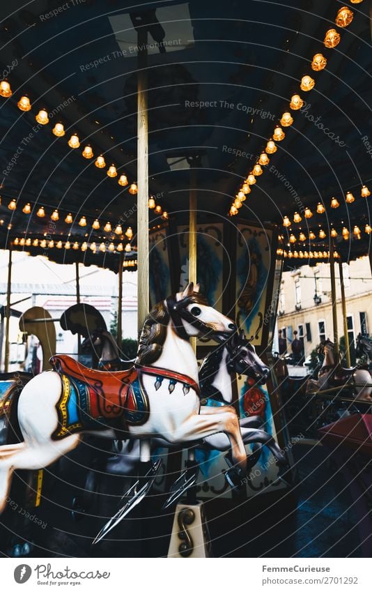 Illuminated horse carousel Joy Leisure and hobbies Experience Carousel Hobbyhorse Horse Attraction Fairs & Carnivals Christmas Fair Light Colour photo