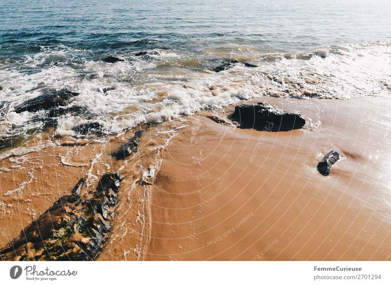 Foaming water of the Atlantic Ocean at a sandy beach Nature Vacation & Travel Sandy beach Swell Travel photography Vacation photo Vacation mood Portugal