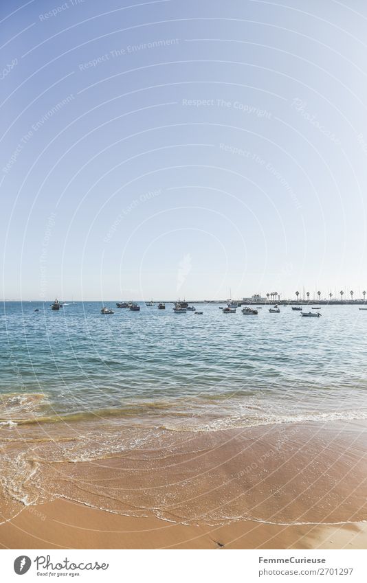 Fishing boats in the Atlantic Ocean Nature Vacation & Travel Sunbeam Sandy beach Portugal Travel photography Vacation photo Blue sky Cloudless sky Watercraft