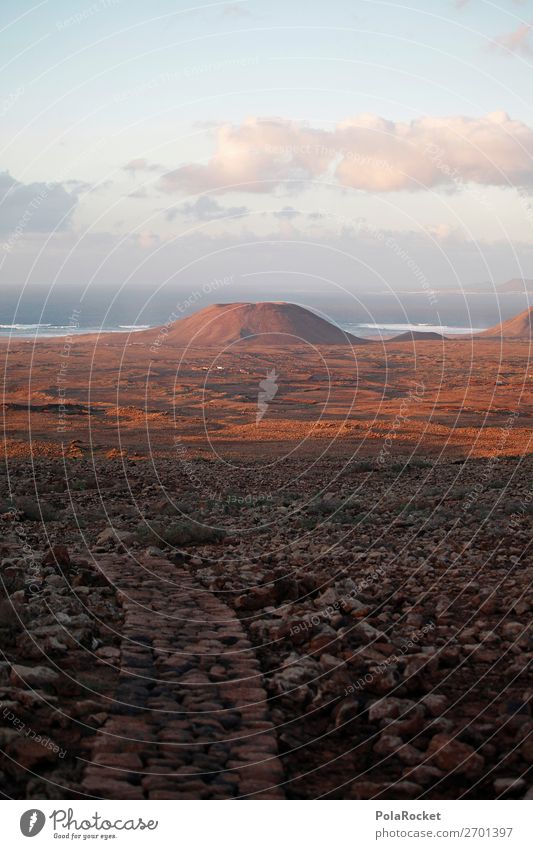 #AS# Vulcanano Landscape Wisdom Mountain Volcano Ocean Vantage point Hiking Sunset Stony Vacation photo Fuerteventura Mars Island Sparse Colour photo