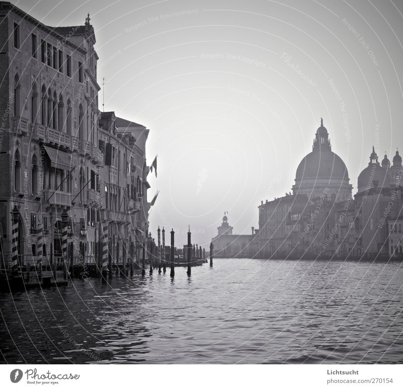 Black gondolas Vacation & Travel Tourism City trip Water Waves Venice Veneto Italy Europe Port City Old town Deserted Church Manmade structures Facade