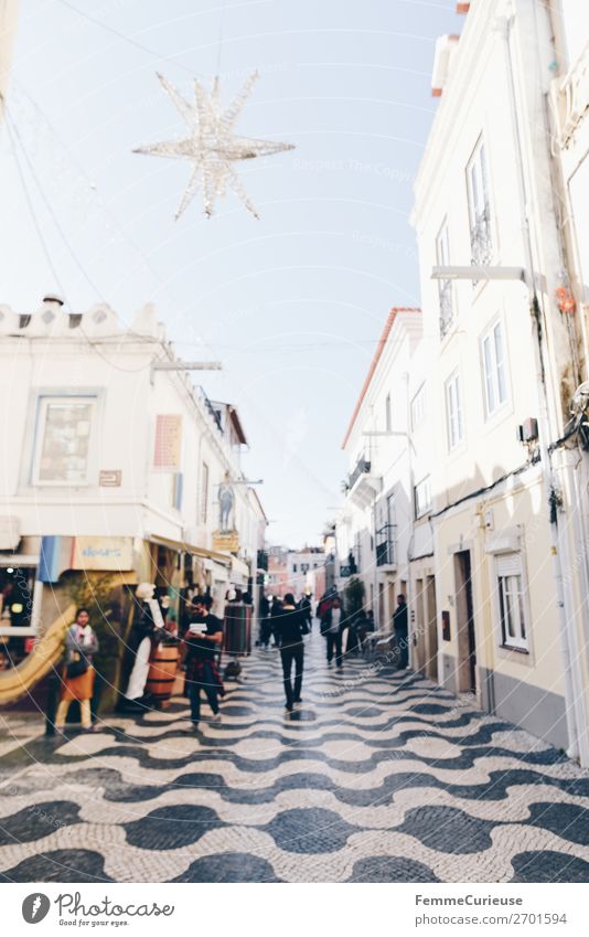 City center of Cascais, Portugal Port City Vacation & Travel Downtown Town Paving stone Pattern December Christmas star Decoration Christmas & Advent Sunbeam