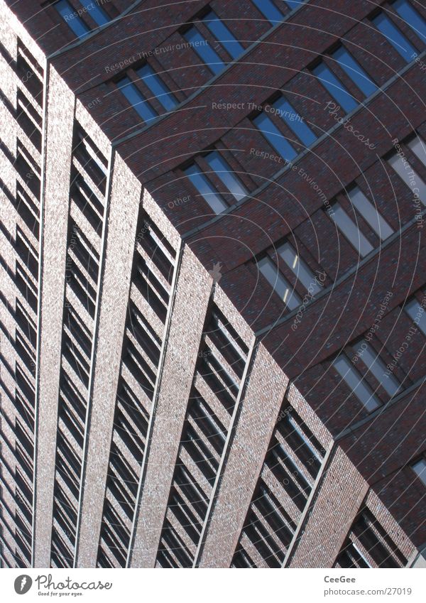 diagonal Building Potsdamer Platz Red Window Brick Reflection Wall (building) Wall (barrier) Light High-rise Architecture Glass Crazy Shadow