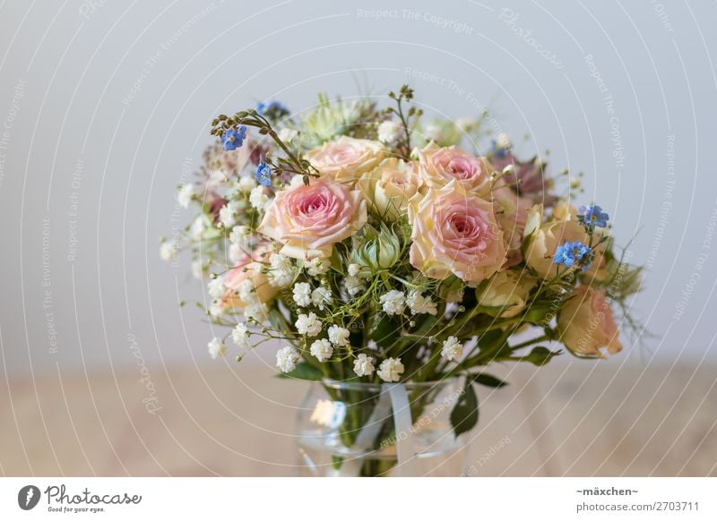 Bridal bouquet II Plant Flower Grass Bushes Leaf Blossom Bouquet Fragrance Beautiful Natural Blue Multicoloured Yellow Green Orange Pink White Wedding Vase