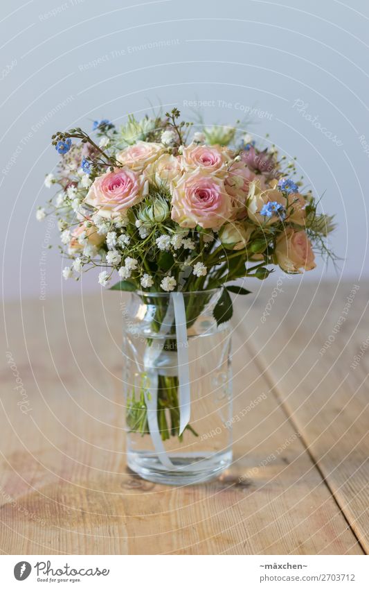 Bridal bouquet III Plant Flower Grass Bushes Leaf Blossom Bouquet Fragrance Beautiful Natural Blue Multicoloured Yellow Green Orange Pink White Wedding Vase