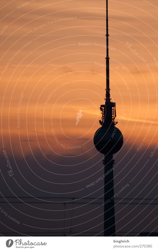 Alex in the evening Berlin Federal eagle Europe Capital city Tower Tourist Attraction Landmark Berlin TV Tower Alexanderplatz Orange Black Dusk Colour photo