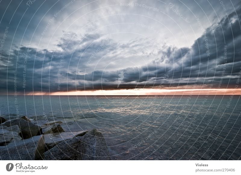 Hiddensee | night is coming Nature Landscape Air Water Sky Clouds Storm clouds Sunrise Sunset Spring Weather Coast Baltic Sea Island Threat Dark Colour photo