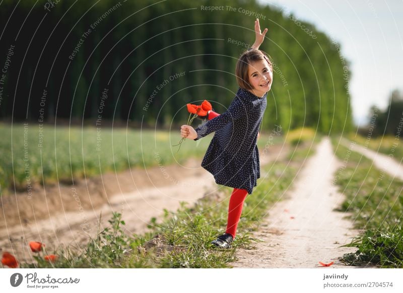 Little girl walking in nature field wearing beautiful dress Lifestyle Joy Summer Child Human being Feminine Girl Woman Adults Infancy 1 3 - 8 years Nature