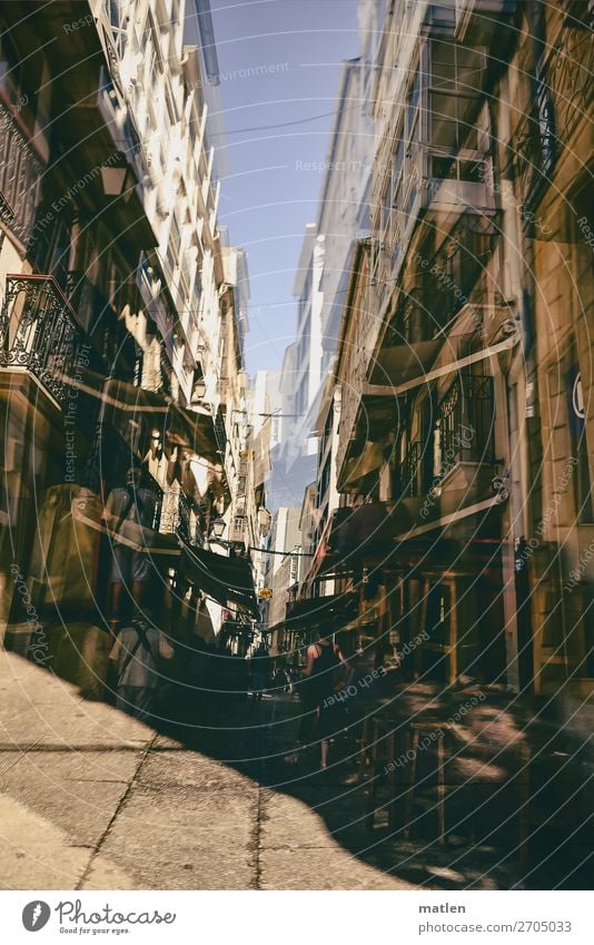 canyon Human being Town House (Residential Structure) Wall (barrier) Wall (building) Facade Balcony Street Dark Blue Brown White Store premises Double exposure