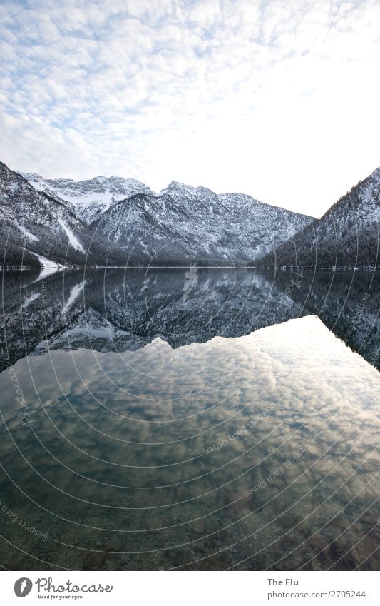 inverted world Fishing (Angle) Environment Nature Landscape Water Clouds Sunrise Sunset Sunlight Winter Beautiful weather Snow Alps Mountain Peak