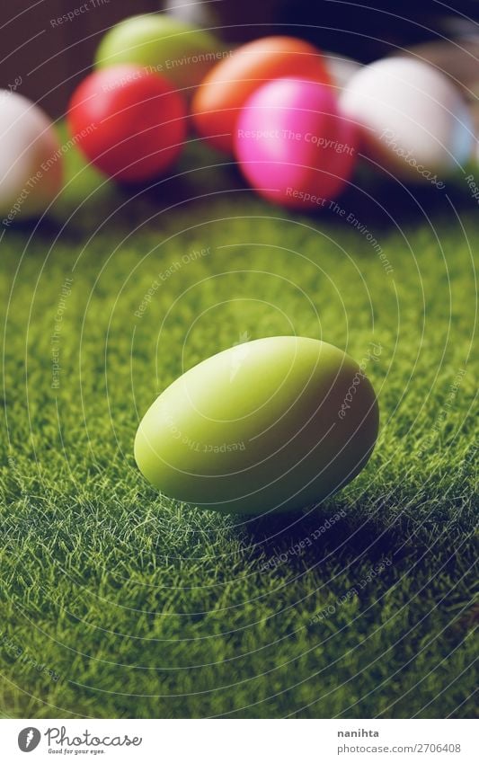 A beautiful and colorful close-up of green easter egg Food Egg Joy Happy Beautiful Feasts & Celebrations Easter Agriculture Forestry Nature Grass Funny Cute