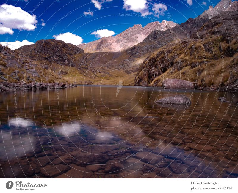 lake with reflection on the ausangate trail, Peru Nature Landscape Elements Water Beautiful weather Mountain Lake Walking Vacation & Travel Blue Brown Green