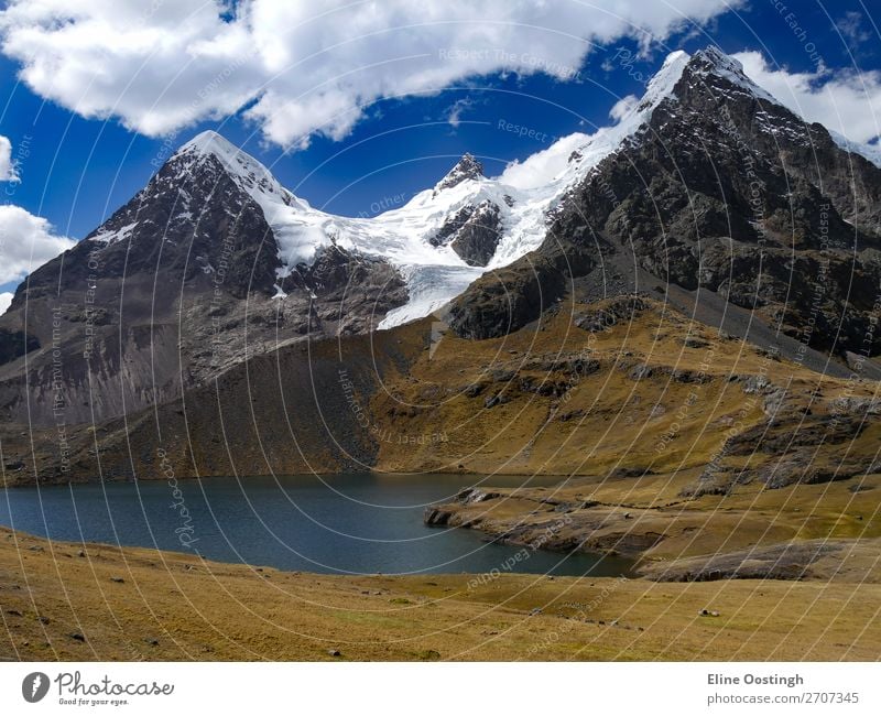 stunning blue lake with high mountains. Peru, Ausangate trail Nature Landscape Elements Earth Water Mountain Snowcapped peak Glacier Lake To enjoy Walking