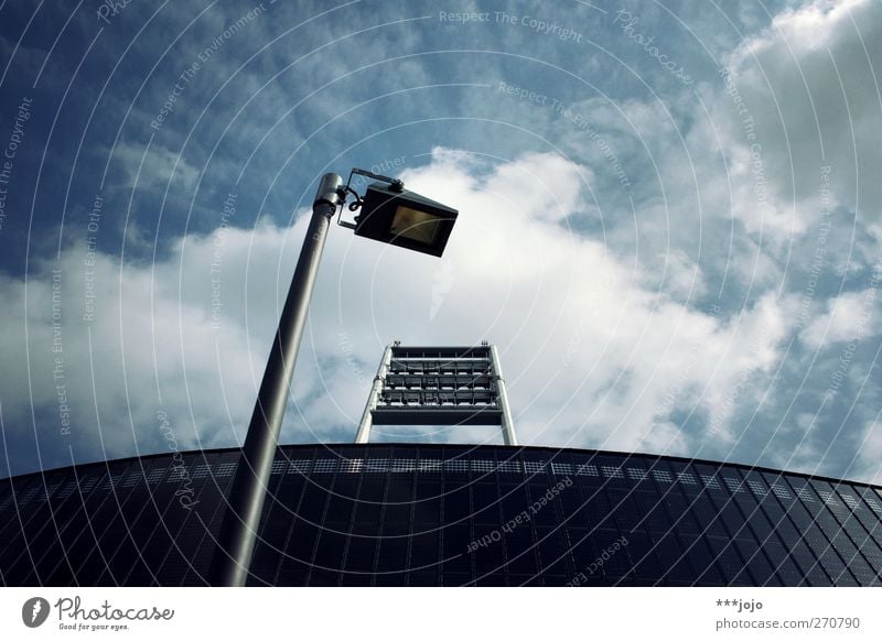 warrior of light. Bremen Illuminate Stadium Weser Stadium Street lighting Lamp post Floodlight Clouds Clouds in the sky Stands Modern Modern architecture