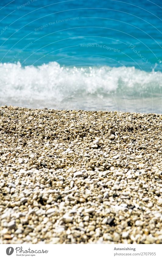 Albania beach Environment Nature Landscape Water Summer Beautiful weather Waves Coast Ocean Mediterranean sea Stone Sand Cold Kitsch Blue Yellow White Gravel