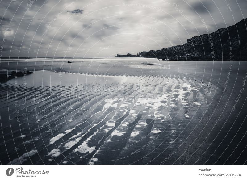 beach Nature Sand Air Water Sky Clouds Horizon Summer Bad weather Rock Coast Beach Bay Ocean Deserted Dark Maritime Sandbank Atlantic Ocean Low tide