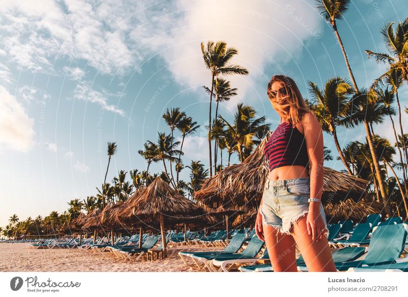 Girl at Bavaro Beaches in Punta Cana, Dominican Republic Happy Relaxation Spa Vacation & Travel Tourism Summer Ocean Island Woman Adults Environment Nature Sand