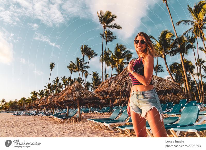 Girl at Bavaro Beaches in Punta Cana, Dominican Republic Happy Relaxation Spa Vacation & Travel Tourism Summer Ocean Island Woman Adults Environment Nature Sand