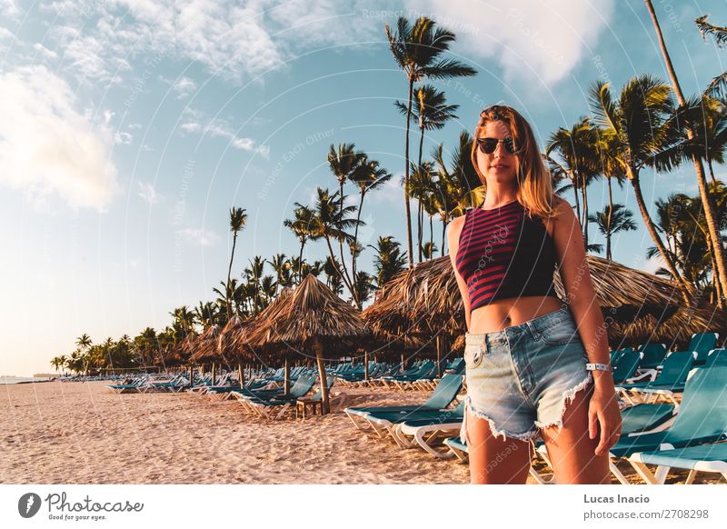 Girl at Bavaro Beaches in Punta Cana, Dominican Republic Happy Relaxation Spa Vacation & Travel Tourism Summer Ocean Island Woman Adults Environment Nature Sand