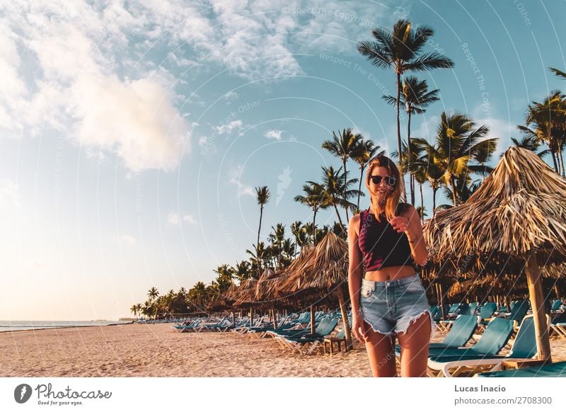 Girl at Bavaro Beaches in Punta Cana, Dominican Republic Happy Relaxation Spa Vacation & Travel Tourism Summer Ocean Island Woman Adults Environment Nature Sand