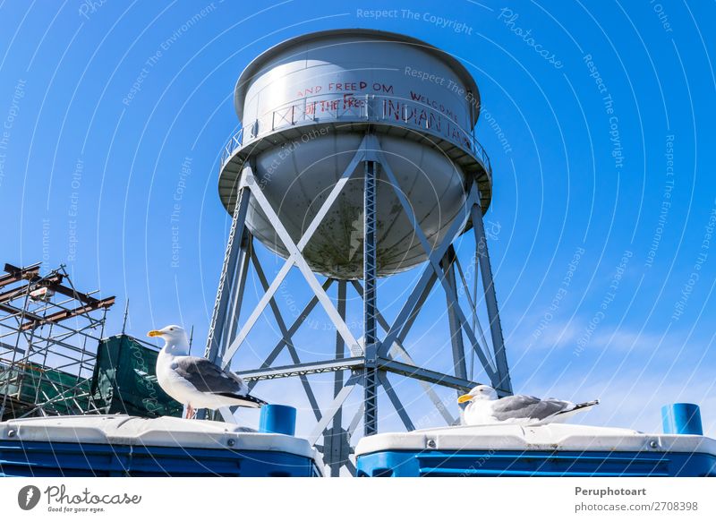 Water Tower On Top Of Green Hill, Alcatraz Island Relaxation Vacation & Travel Tourism Sun Ocean Man Adults Landscape Sky Clouds Park Rock Lighthouse