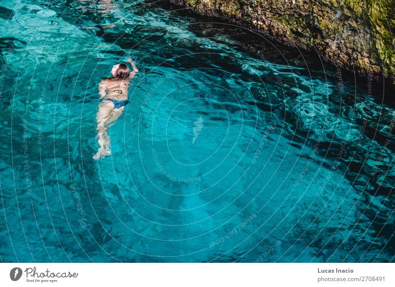 Girl at Hoyo Azul in Punta Cana, Dominican Republic Happy Vacation & Travel Tourism Summer Island Human being Feminine Young woman Youth (Young adults) Woman