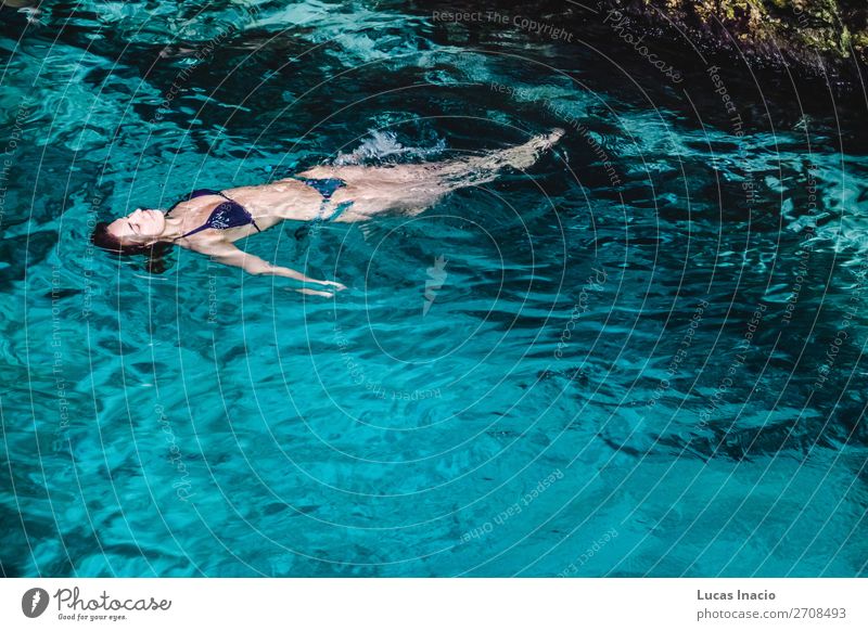 Girl at Hoyo Azul in Punta Cana, Dominican Republic Happy Vacation & Travel Tourism Summer Island Woman Adults Blonde Red-haired Smiling Happiness Blue