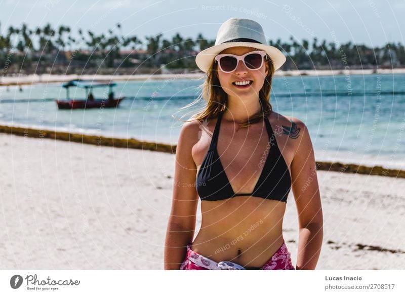 Girl at Bavaro Beaches in Punta Cana, Dominican Republic Happy Vacation & Travel Tourism Summer Ocean Island Woman Adults Environment Nature Sand Coast Blonde