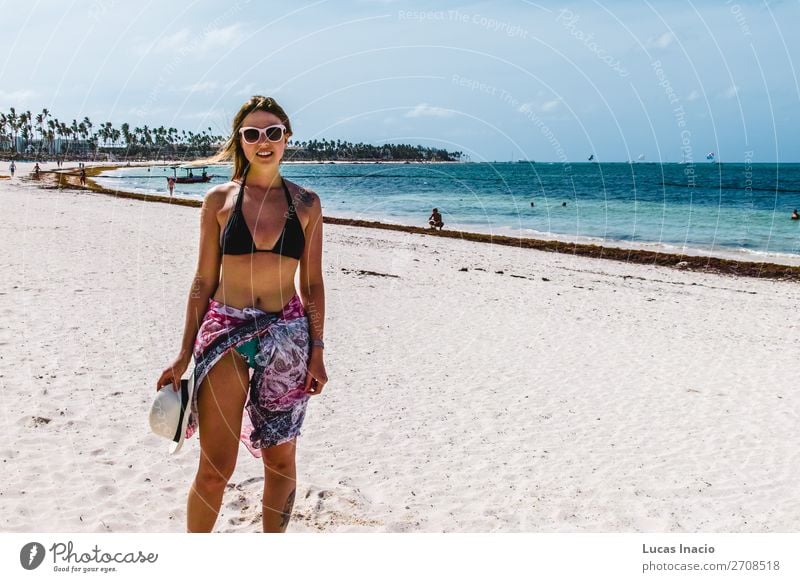 Girl at Bavaro Beaches in Punta Cana, Dominican Republic Happy Vacation & Travel Tourism Summer Ocean Island Woman Adults Environment Nature Sand Coast Blonde