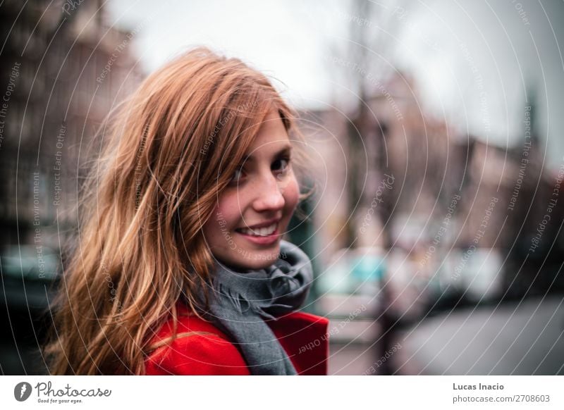 Girl smiling in Amsterdam, Netherlands Vacation & Travel Tourism Winter House (Residential Structure) Office Business Woman Adults Clouds Downtown High-rise