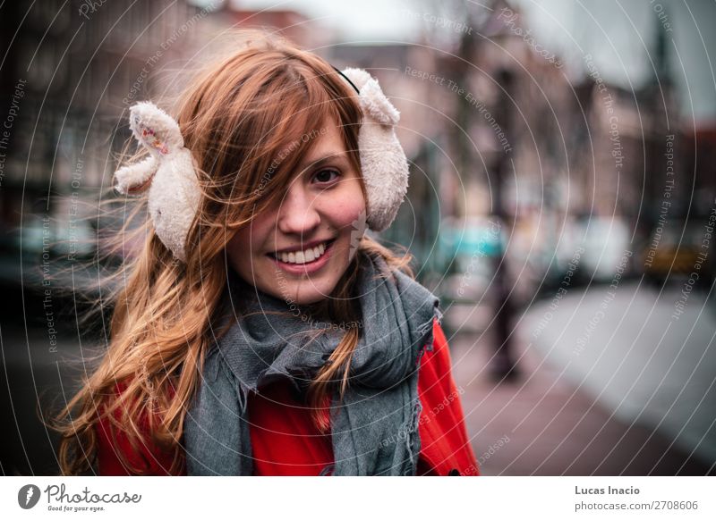 Girl smiling in Amsterdam, Netherlands Vacation & Travel Tourism Winter House (Residential Structure) Office Business Woman Adults Clouds Downtown High-rise