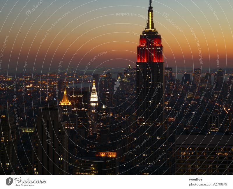 Skyline of Manhattan at night / New York New York City USA North America Town High-rise Bridge Tower Tourist Attraction Landmark Empire State building