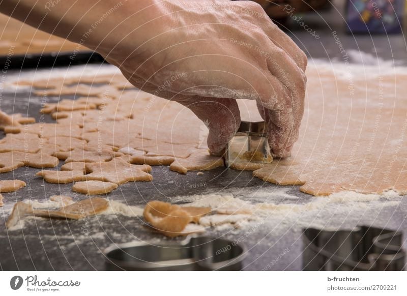 Bakery, biscuits cut out, homemade Food Dough Baked goods Candy Nutrition Kitchen Feasts & Celebrations Christmas & Advent Cook Gastronomy Hand Fingers